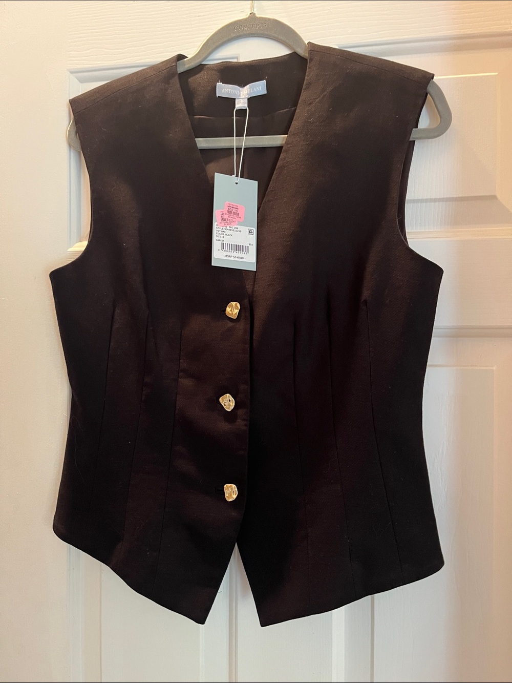 NWT ANTONIO MELANI Black Sleeveless Vest with Gold Buttons